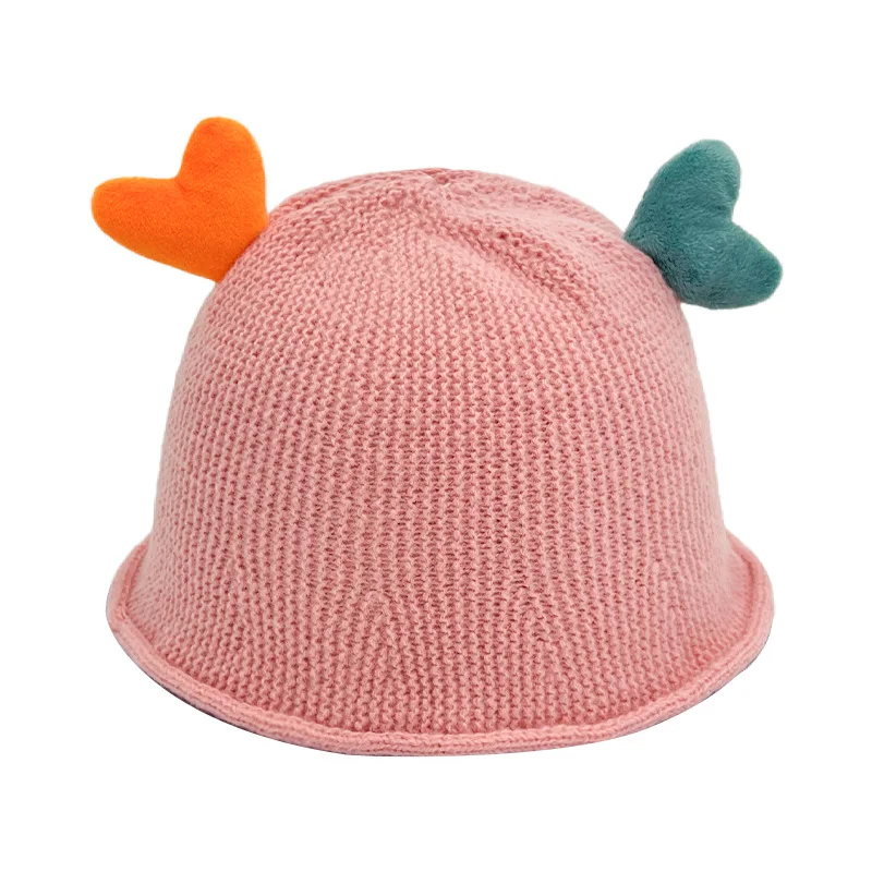 Kids Winter Hat Boys Girls Fashion Cute Love Pattern Children Bucket Hat Sun Camping Travel Outdoor Baby Knitted Fishing Bonnet 