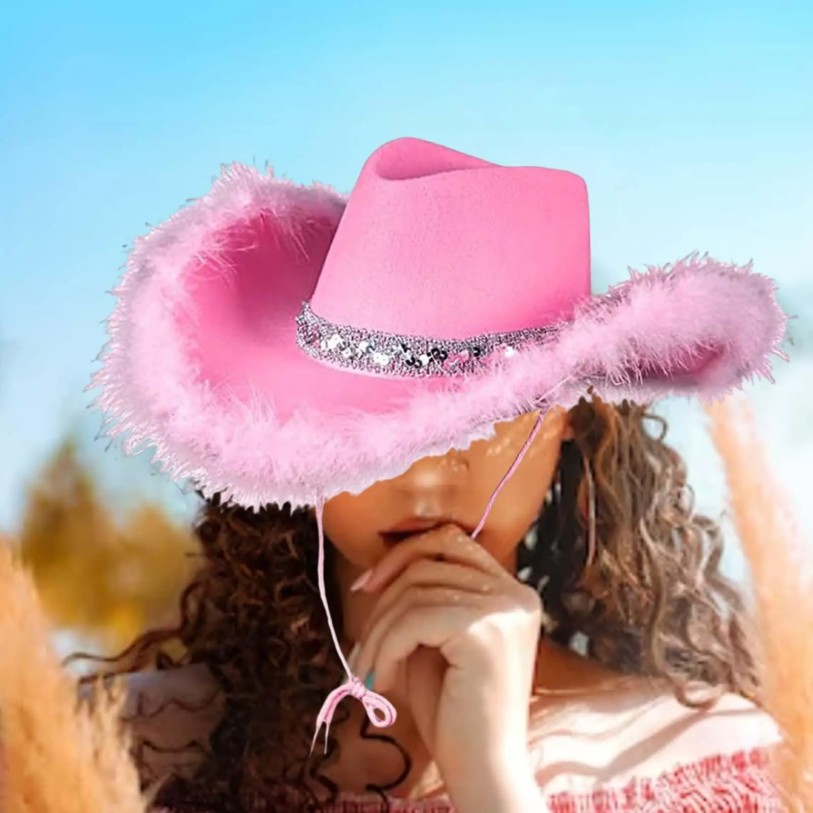 Western Style Cowgirl Hat Durable Chic Wide Brim Fashion Pink Cowboy Hat for Costume Holidays Party Festivals Beach