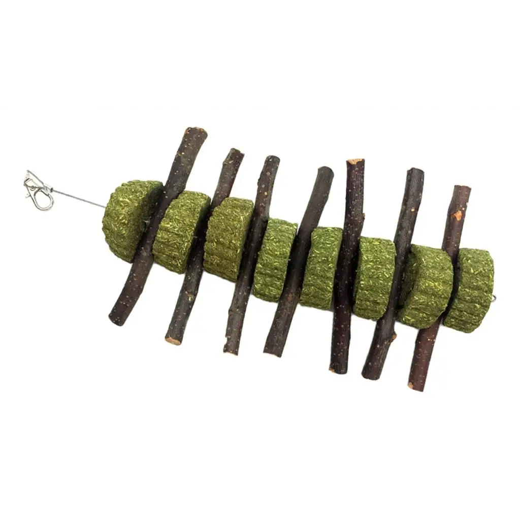 Wood Molar Sticks W/Grass Cake Pet  Chewing Toy