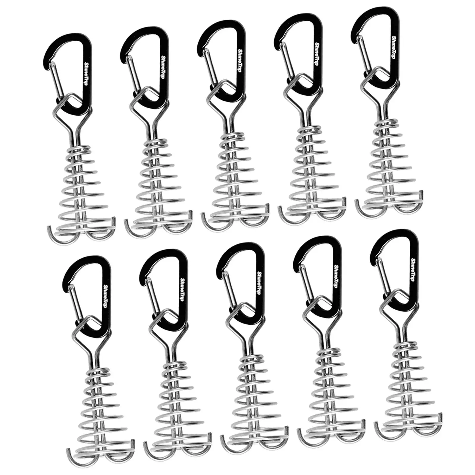 10 Pieces Deck Anchor Pegs with Spring Buckle, Portable Windproof Tent Rope Tightener for Outdoor Hiking