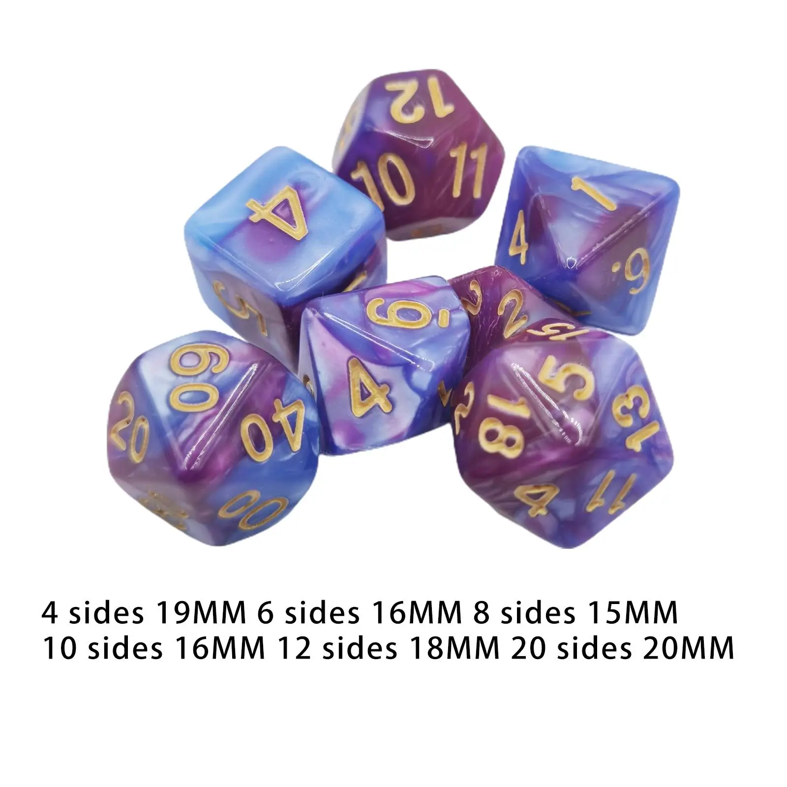 7 Pieces Polyhedral Dice Set D6 D4 D8 D10 D12 D20 Double Colors Round Corner for Role Playing Table Board Games Math Learning