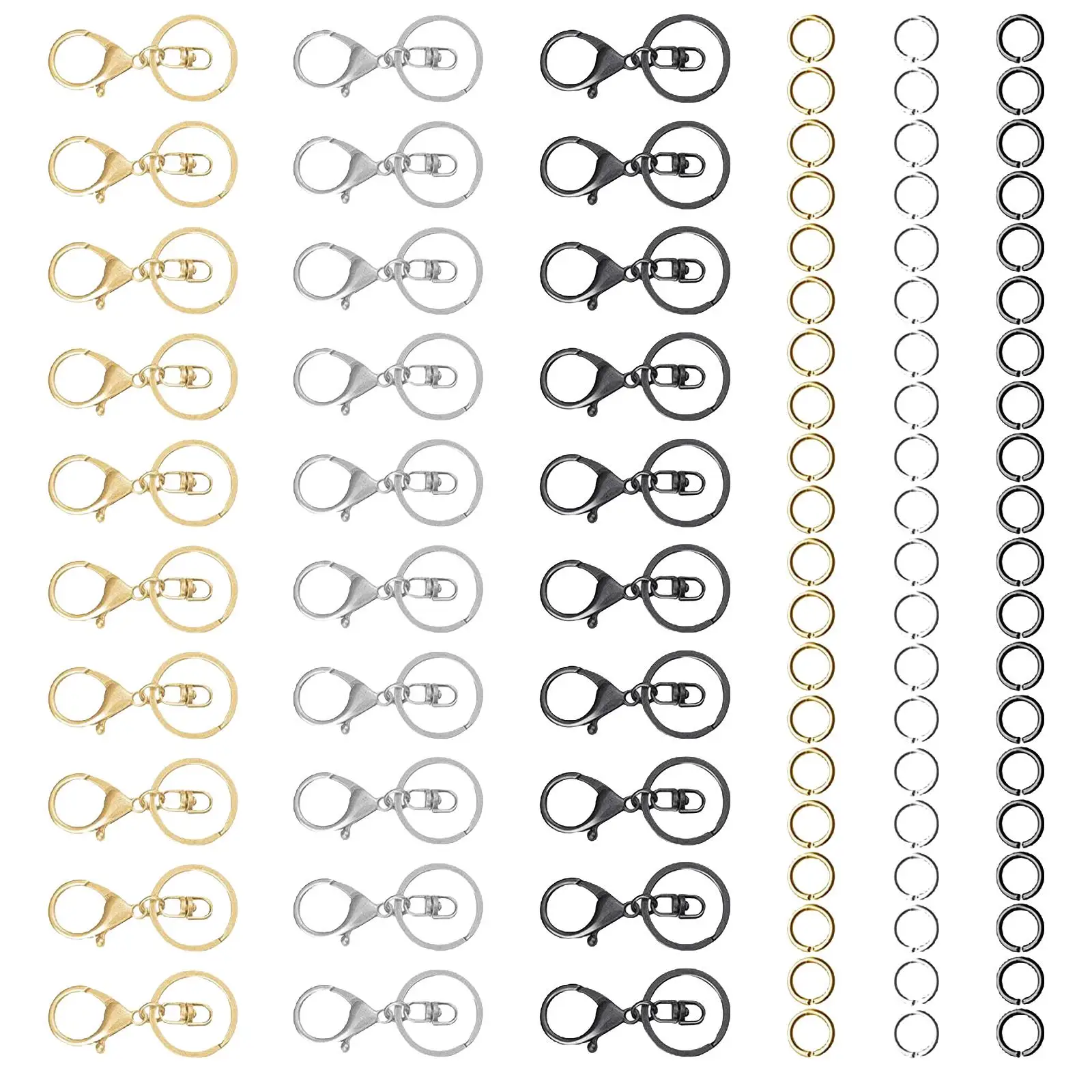90x Lobster Claw Clasps Keychain Keys Lanyard Connector Metal Open Jump Rings for Keys Findings Bag Supplies Keyrings DIY Crafts