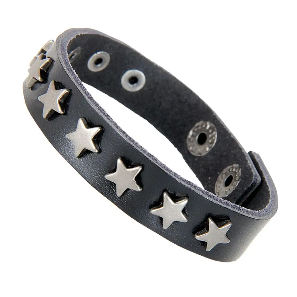 PU Leather Chain Bracelet Jewelry Cool Women Men Snap Button Cuff Wristbands