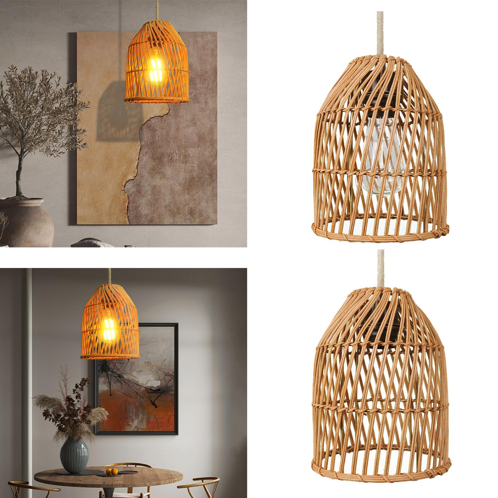 Rustic Bamboo Pendant Lamp Lampshade Hanging Ceiling Lamp Shade Weaving Hanging Lamps for Farmhouse Kitchen Decor