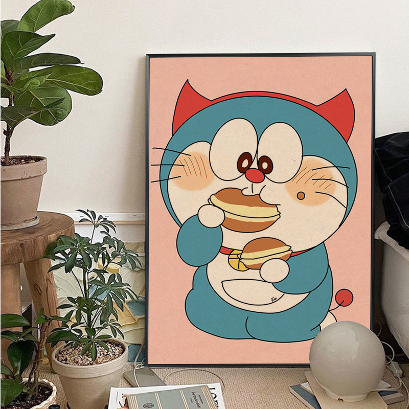 Cartoon Doraemon Art Poster Kraft Paper Sticker Home Bar Cafe Room Wall Decor