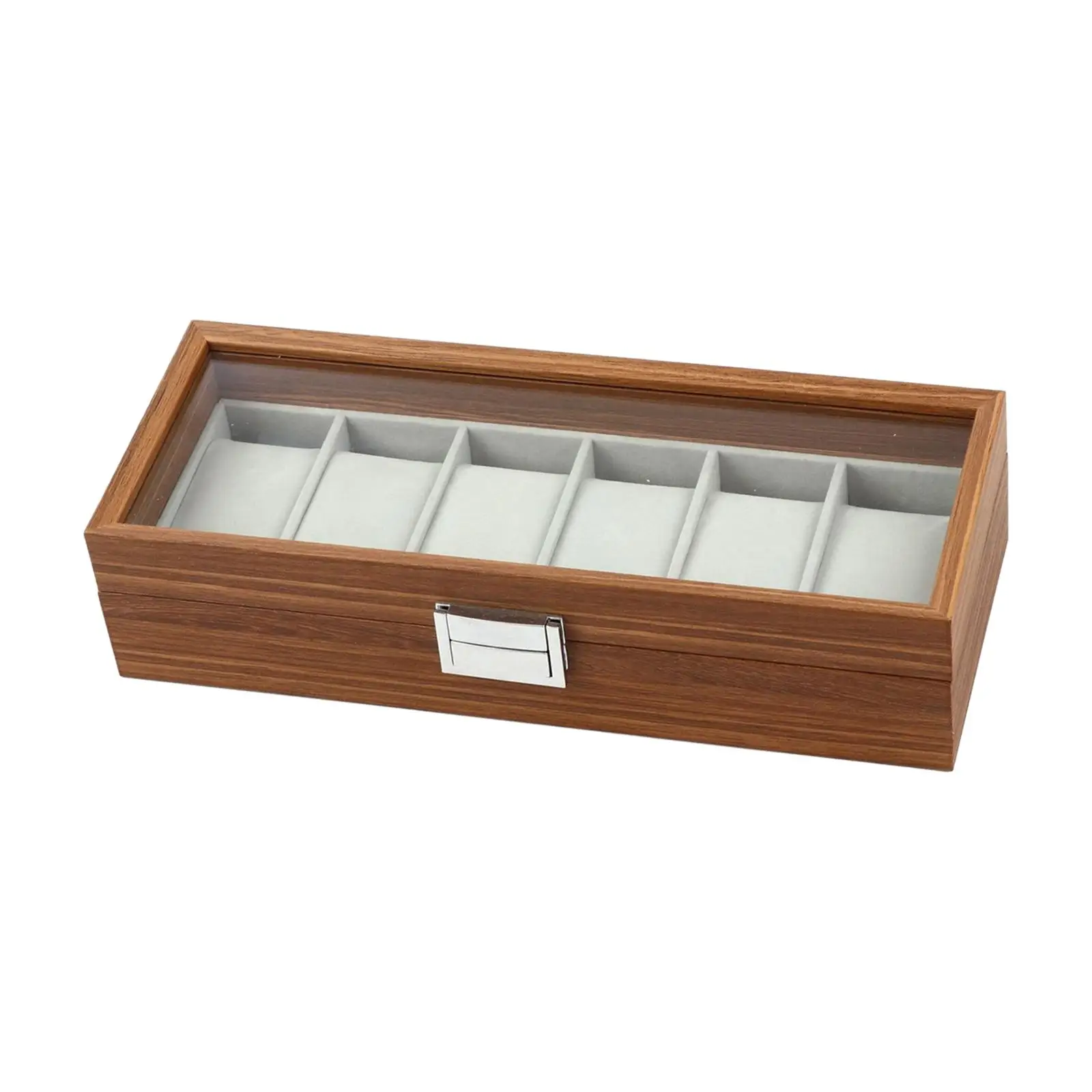 Watch Box Organizer 6 Slot with Lid Lockable Wood Watch Box for Watches Necklace Bracelet Earrings Men Women Home Decoration