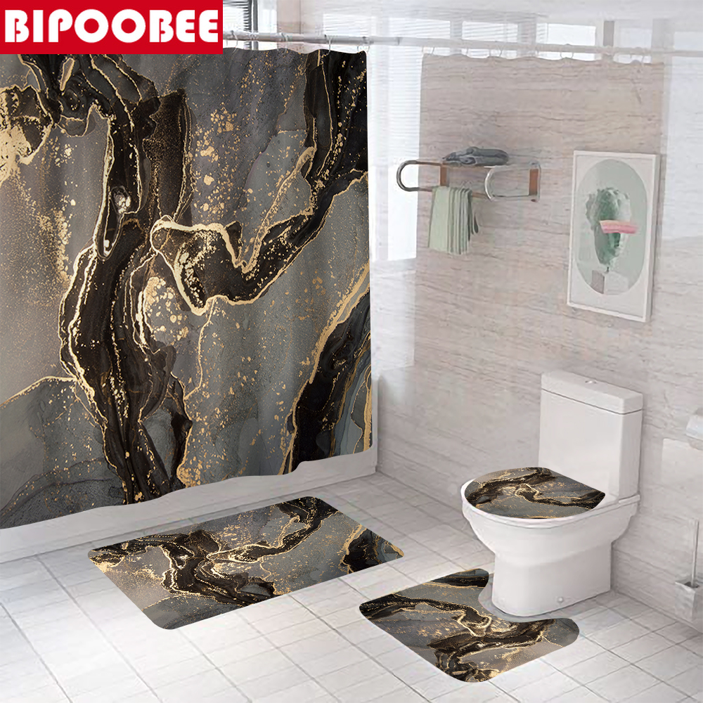 Luxury Abstract Marble Shower Curtain Gold Crack Stone Grain Bathroom  Curtains Toilet Cover and Bath Mat Non-Slip Rug Home Decor | AliExpress