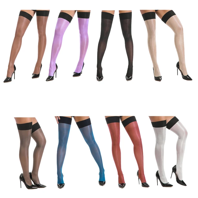 MSemis Women Oil Silk Sheer Tights Stocking Glossy Shiny Shimmery High  Waist Footed Pantyhose Leggings