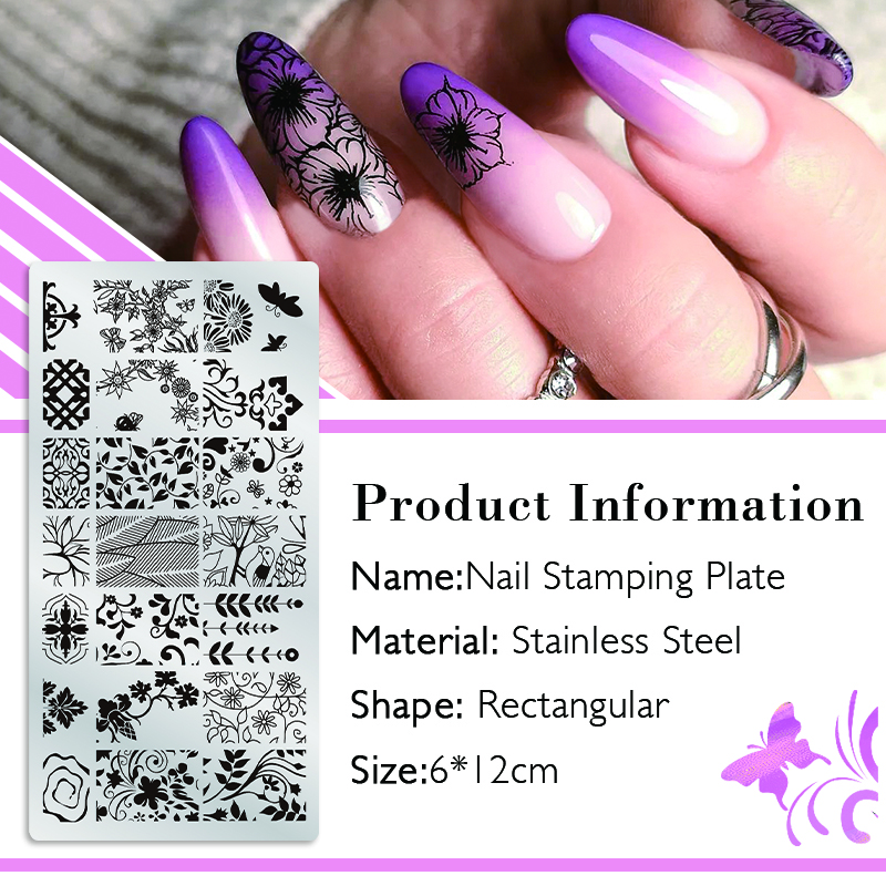 Description Picture 2 of item12*6cm Nail Art Templates Stamping Plate Flower Butterfly Design Leaves Lace Stamp Templates Plates Image Printing Stencil Tools