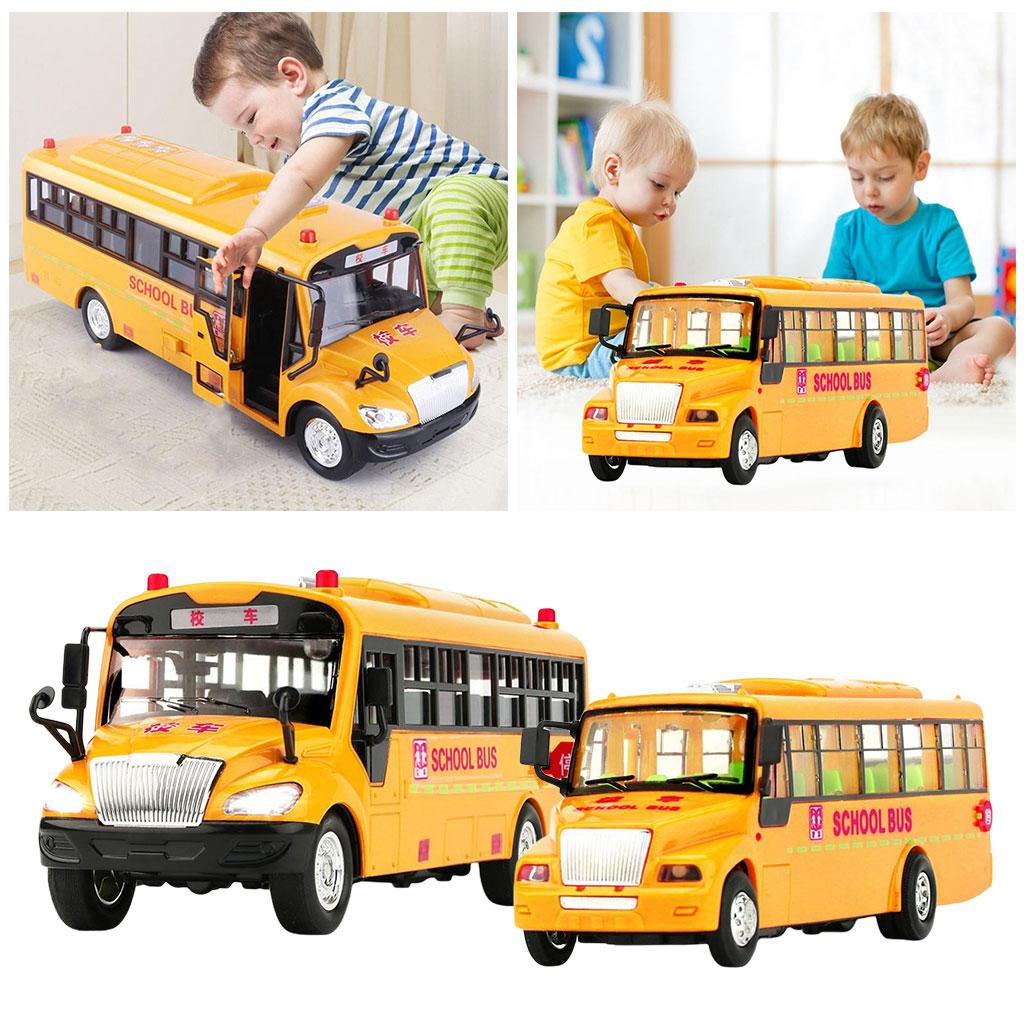Inertial School Bus Model Toys Educational Control Pull Back Electronic Travel Bus Shuttle Bus for Gift School Adults Kids Boys