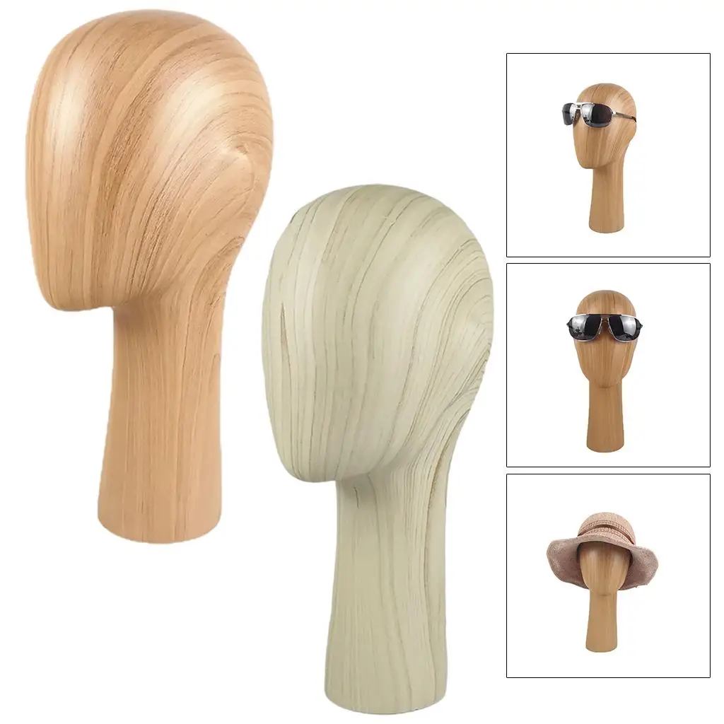 Fiberglass Display Head  for Hat Making, 56.5 cm Height, Head Natural Wood Color Male Head Models for Display