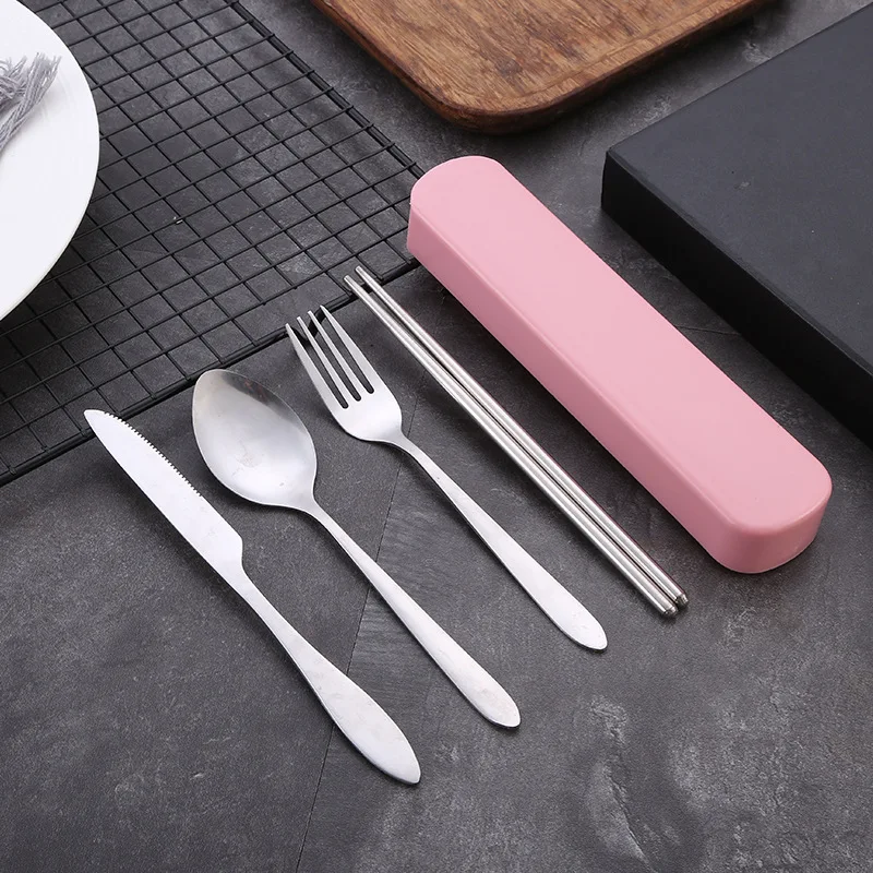 Description Picture 2 of item4pcs/Set Dinnerware Portable Printed Stainless Steel Spoon Fork Steak Knife Set Travel Cutlery Tableware with Bag