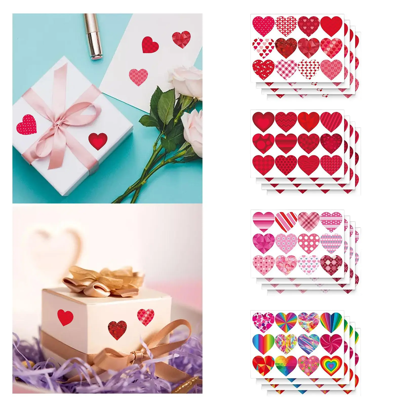 192x Heart Shaped Stickers Bouquet Wrapping Gift Packaging Tags Labels for Candy Pouch Anniversary New Year Festivals Party