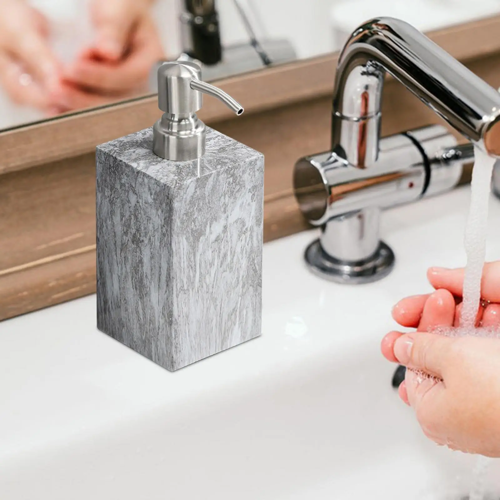 Pump Soap Container 500ml Durable Leakproof Salon Dispenser Resin Marble Texture Manual Soap Dispenser for Hotel Countertop Home