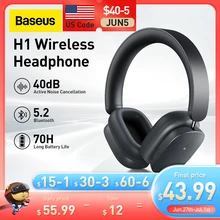 Baseus H1 하이브리드 40dB ANC 무선 헤드폰 4-mics ENC 이어폰 Bluetooth 5.2 40mm 드라이버 HiFi 이어폰 헤드셋 70H 시간