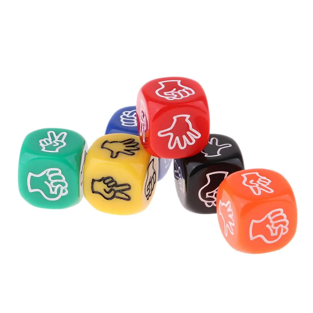 6Pieces Six-sided Stone Paper Scissors Dice Plastic Polyhedral Dice for Board Game Party Gifts