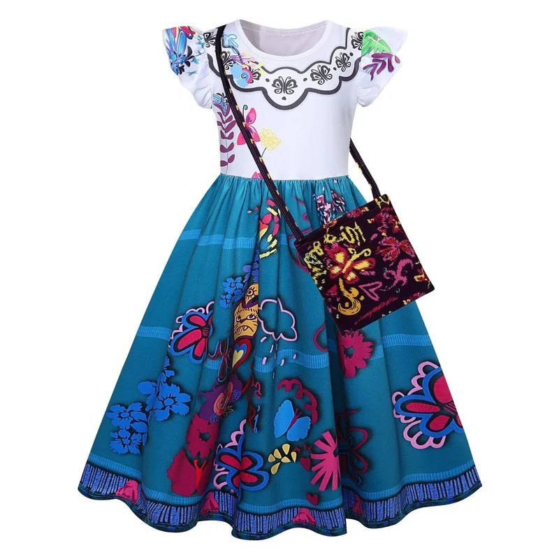 silk dress Girls Encanto Charm Dresses Carnival Summer New Children Princess Mirabel Dress Birthday Party Role Play Costume Kids Prom Gowns frock designs