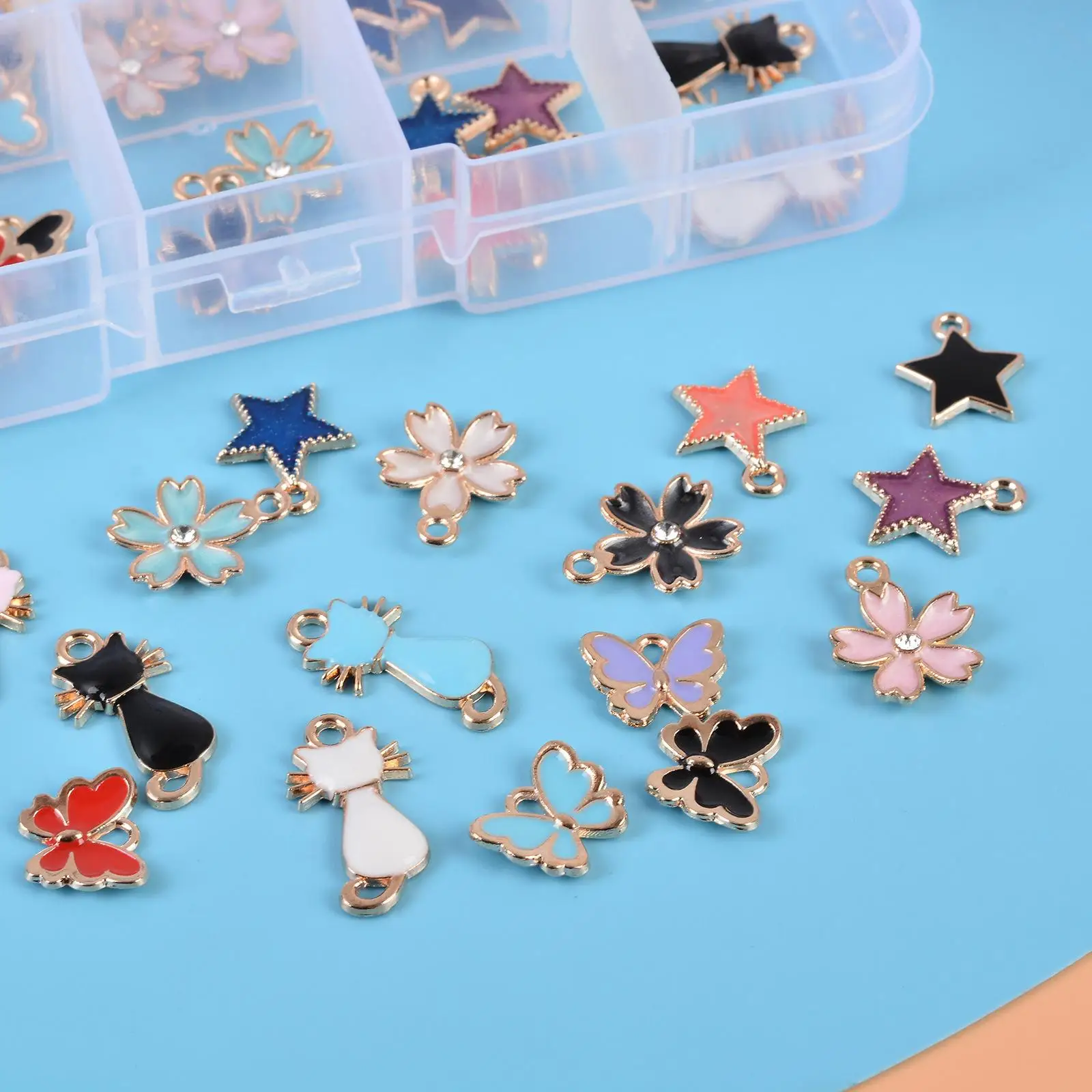 48x Assorted Enamel Charms Pendants 4 Styles Findings Dangles for Jewellery Making Bracelets Craft Gold Plated Mixed