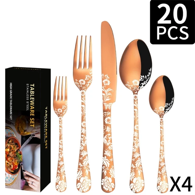 Flatware Set with Unique Floral Laser Design(20 Pcs)