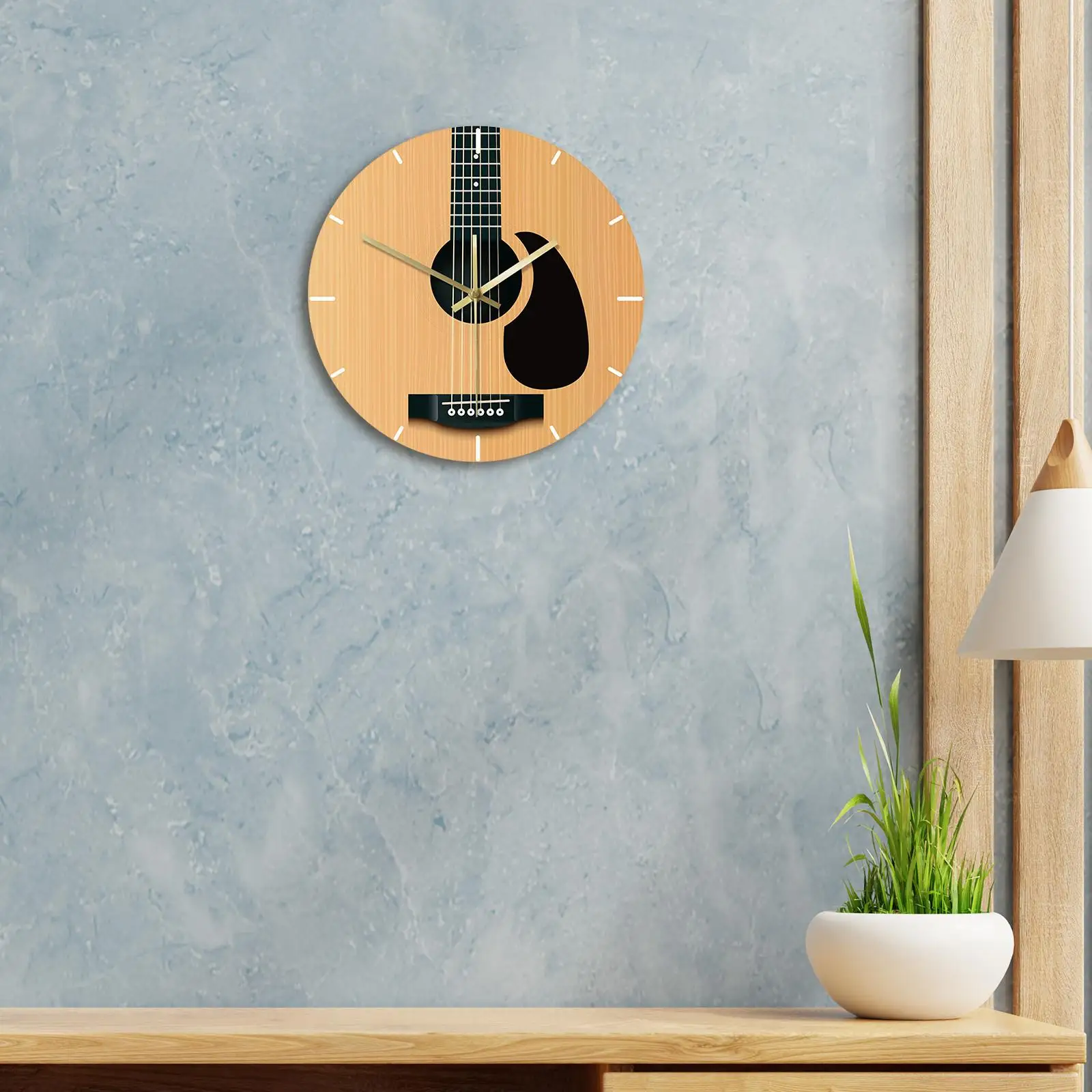 Nordic Guitar Wall Clock Music Instrument 12 inch Home Decor Minimalist Wall Art No Ticking for Office