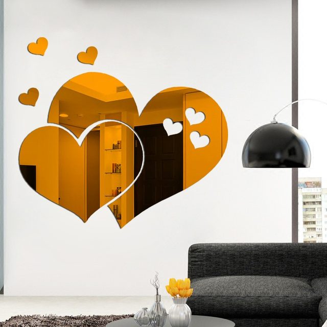 Stickers Muraux Miroir Cœur 3D - Déco Adhésive Acrylique - Pour Salon, Salle De Bain, Chambre