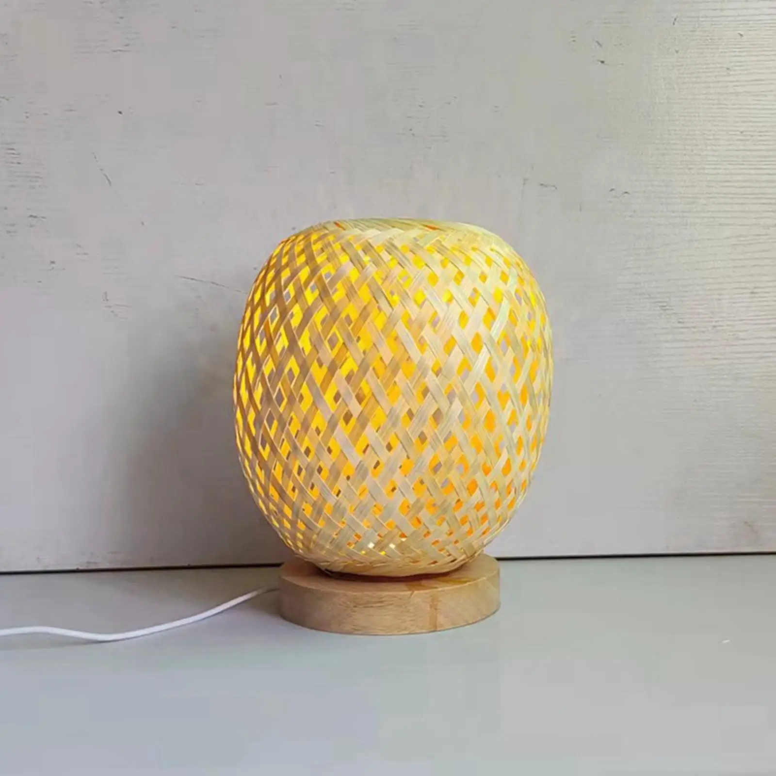 Vintage Bamboo Weaving Table Lamp USB Charging with Wooden Base Home Decor Desk Lamp NightStand Lamp for Bedroom Study Room Cafe