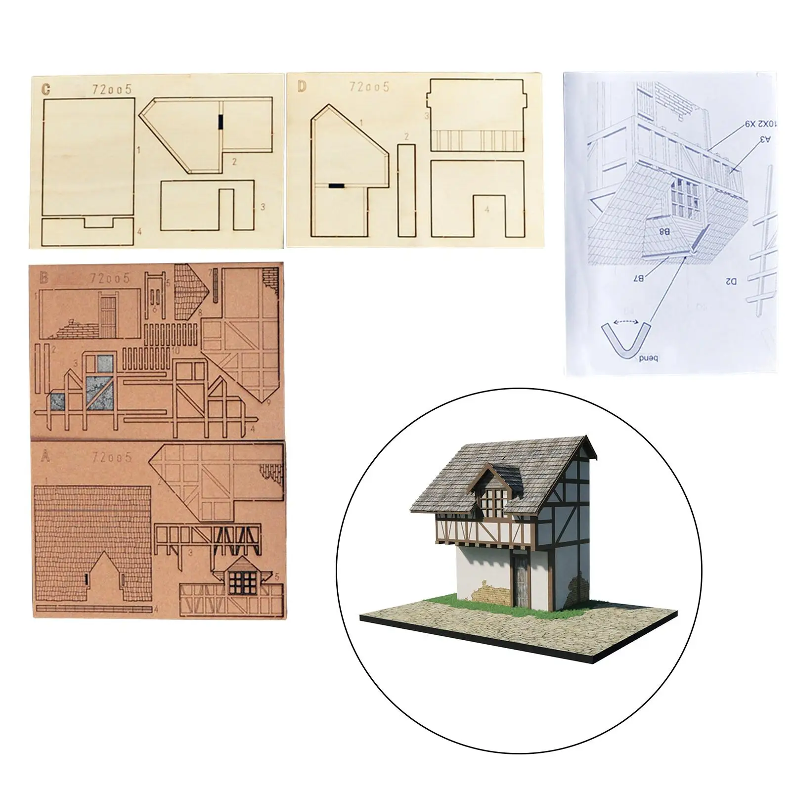 1/72 Handmade Miniature House Wooden Puzzle Ruins Architecture Scene for Diorama Architecture Model Layout Micro Landscape Decor