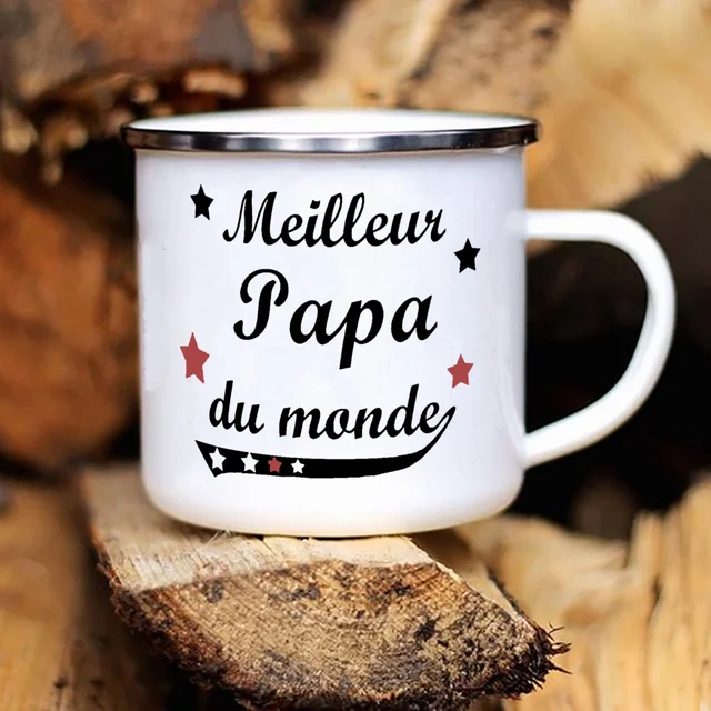 Best Dad In The World French Print Enamel Mug Outdoor Water Cup Drink Milk  Coffee Cups Camping Mug Festive Birthday Gift for Dad