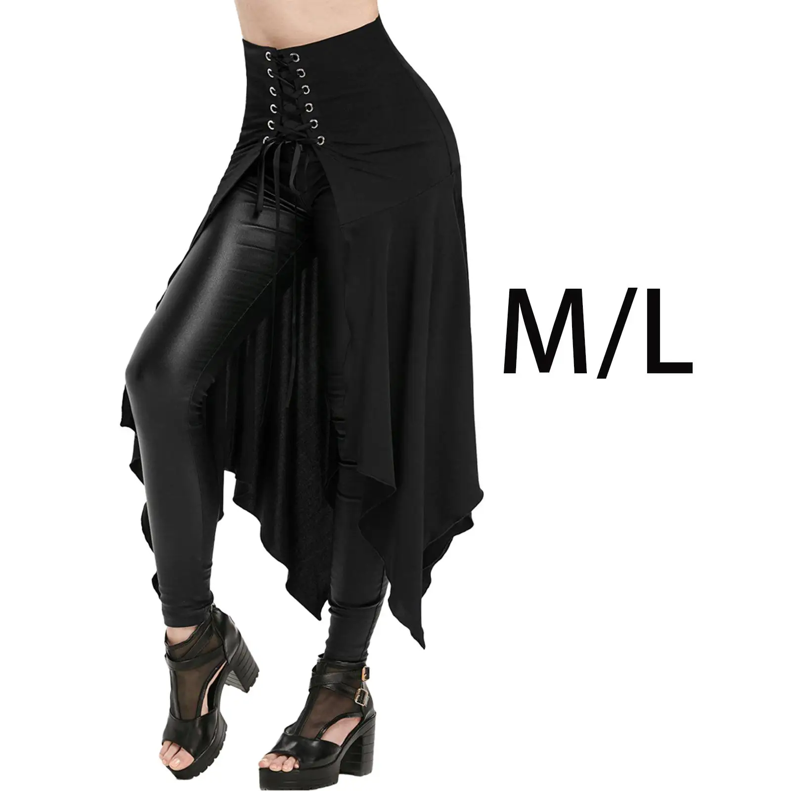 Womens Midi Skirt High Waist Steampunk Halloween Costume Accessory Lace up Flowy Long Skirt for Carnival Holiday Masquerade