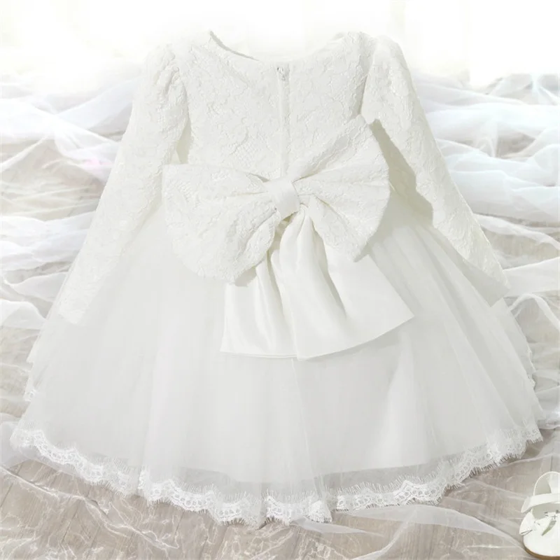 S615f6a6a919946208a1199c9ad88a8a9u Baby Girls Long Sleeve Dresses for Xmas Party Wedding Lace Big Bow Dresses Infant Girl 1st Birthday Princess White Baptism Dress