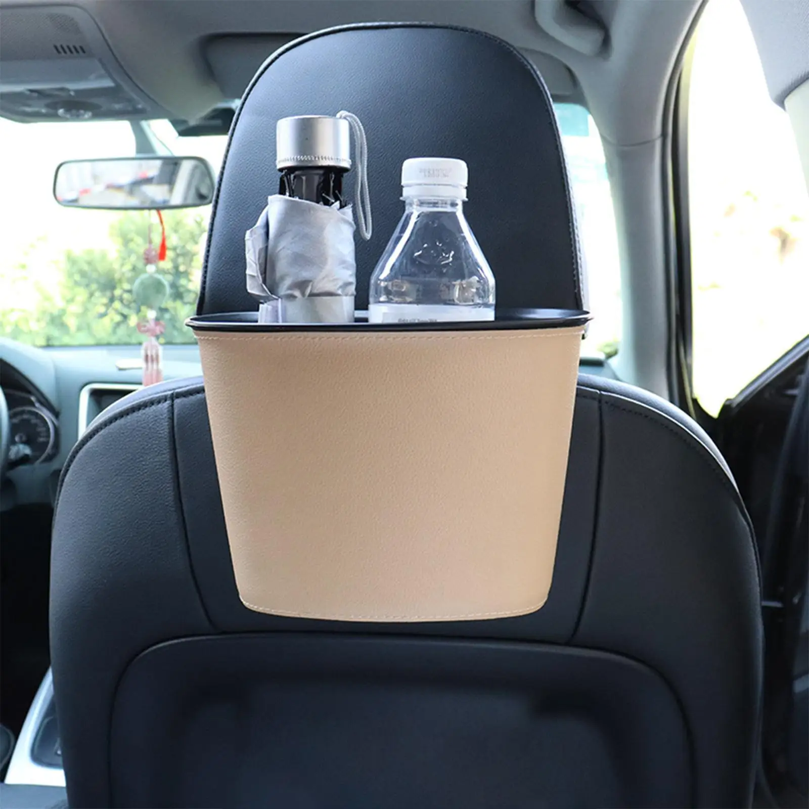 Leather Car Trash Can Bin Luxury Auto Car Accessories Portable Waterproof Leak-Proof Multipurpose Car Waste Basket for Car