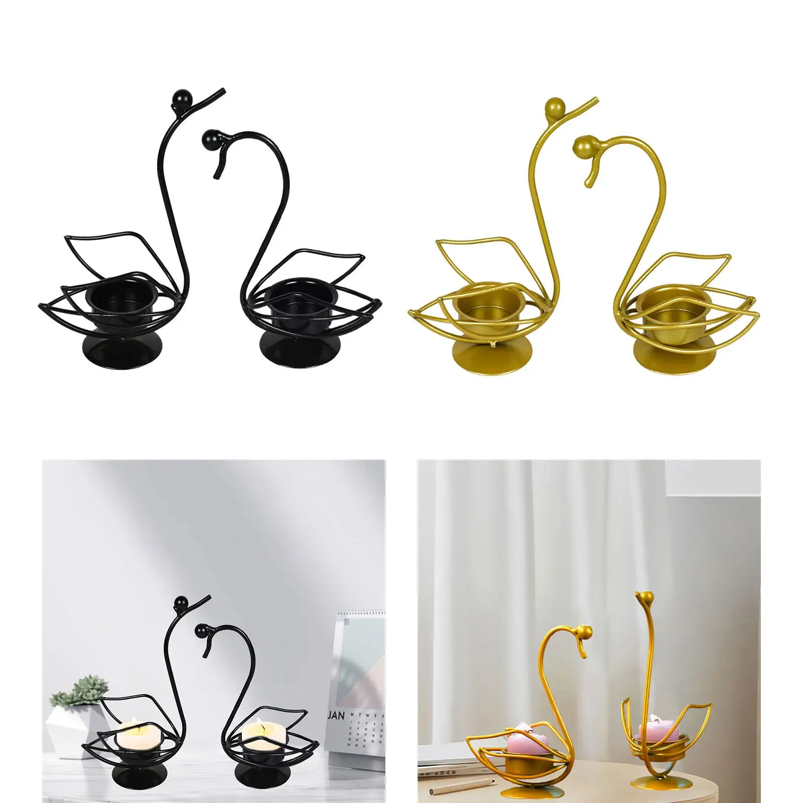 2Pcs Couple Swan Candle Holder Elegant Nordic Decorative Metal Candlestick for Home Table Centerpieces Office Holiday Decoration