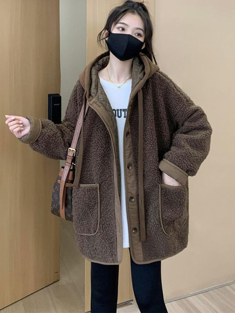 Simple Coat|women's Plush Hooded Winter Coat - Solid Color