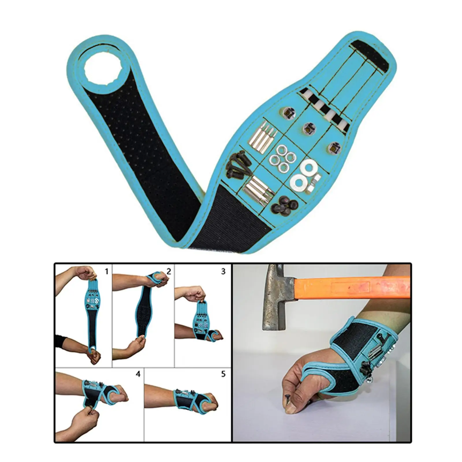 Magnetic Wristband, Holder Organiser with 9 Magnets Tool Bracelet for Holding Screws Bits Fasteners Handyman Dad