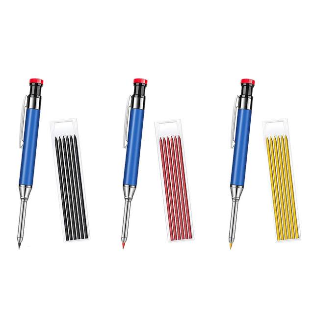 Metal Solid Carpenter Pencils Set Deep Hole Mechanical Pencil With Refill Marking Tool Woodworking Deep Hole Marker Pen