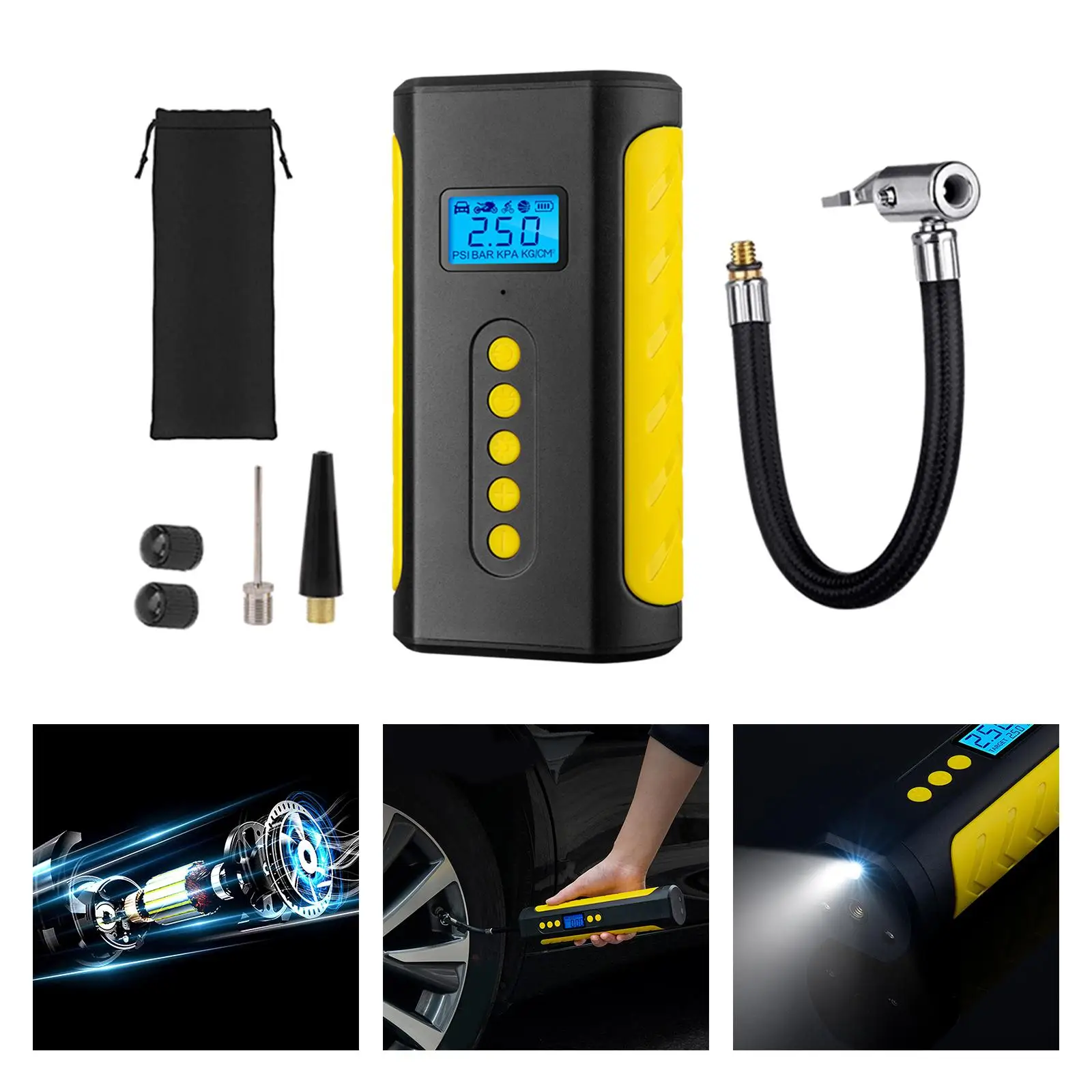 Mini Portable Air Compressor Fast Inflation Intelligent Digital Display Tire Inflator for Bicycles Motorcycle Tires Truck