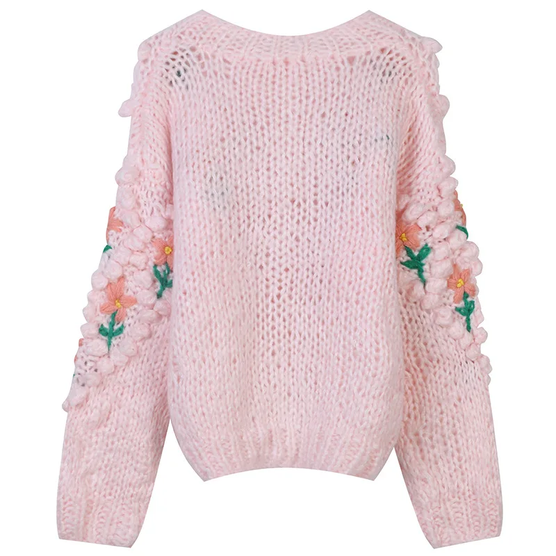 Winter Harajuku Vintage Women Knitted Loose Sweater Lady Autumn Pullovers Female Flower Embroidery Buttons Are Sweet Sweater ladies sweater