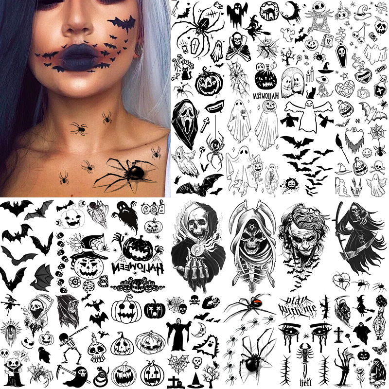 Best of Festive Tattoo Stickers Halloween Skull Pumpkin Bat Design Temporary Waterproof Sweatproof Tattoo Reviews & Tips