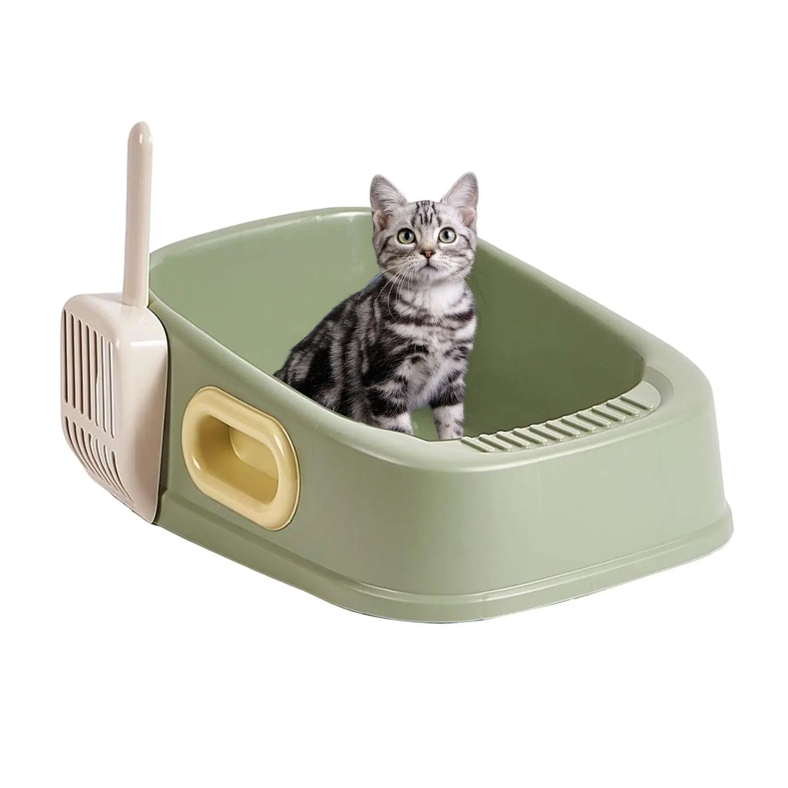 Cat Litter Box with Spoon Open Top Pet Litter Tray Heightening Kitten Toilet Sturdy Cat Sandbox Bedpan for Small Animals Rabbit