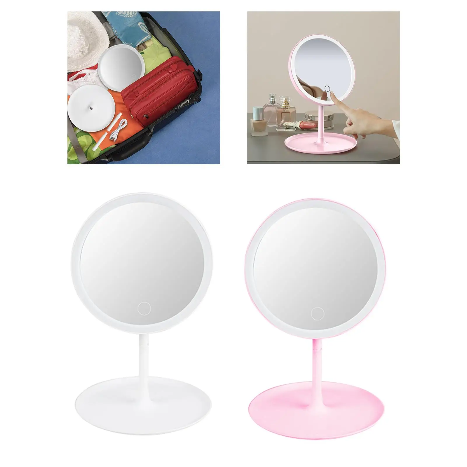 Portable Makeup Mirror with LED Lights 90 Degree Rotation for Dressing Table