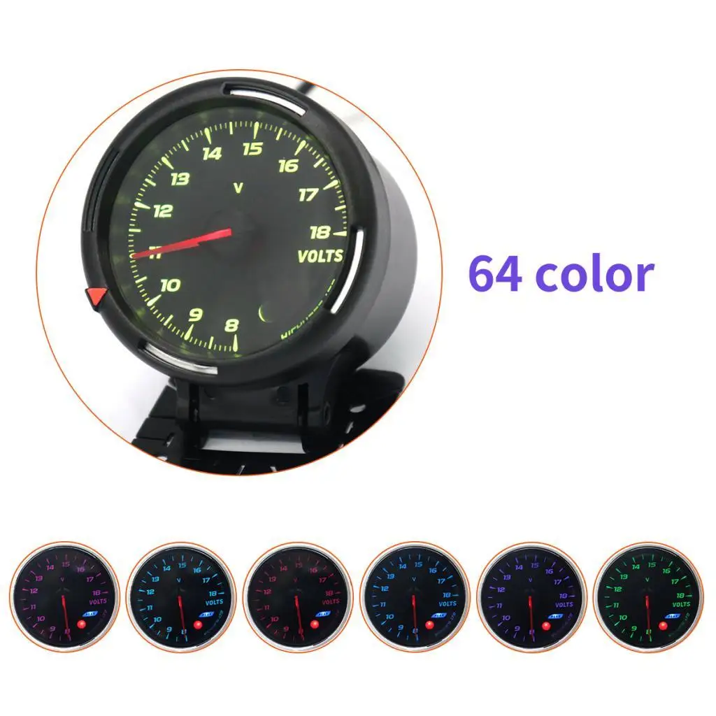 64 Color Backlight Adjustable Voltage Meter Gauge 12V Car Racing Motorcycle