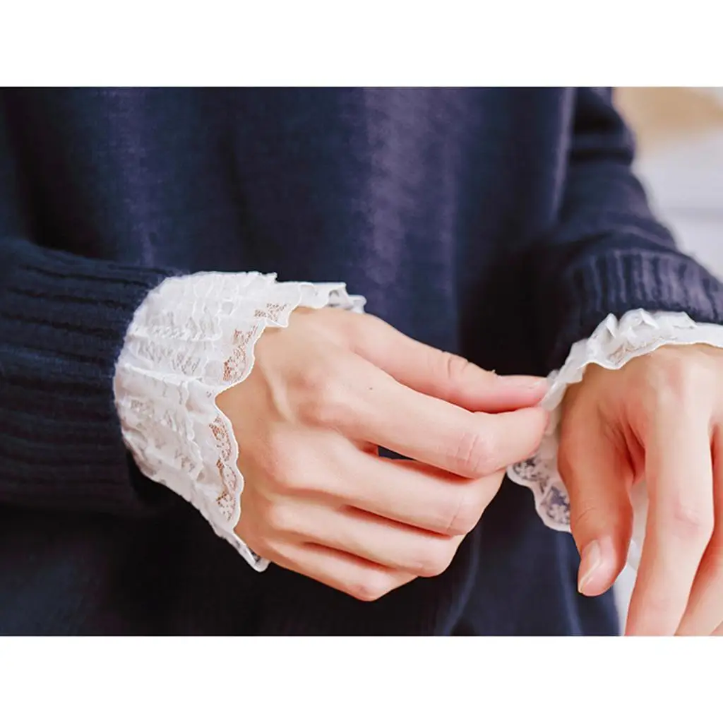 Women Bracelet Bridal Drop Flower White Lace Arm Warmer Cuff Sweet Wristband