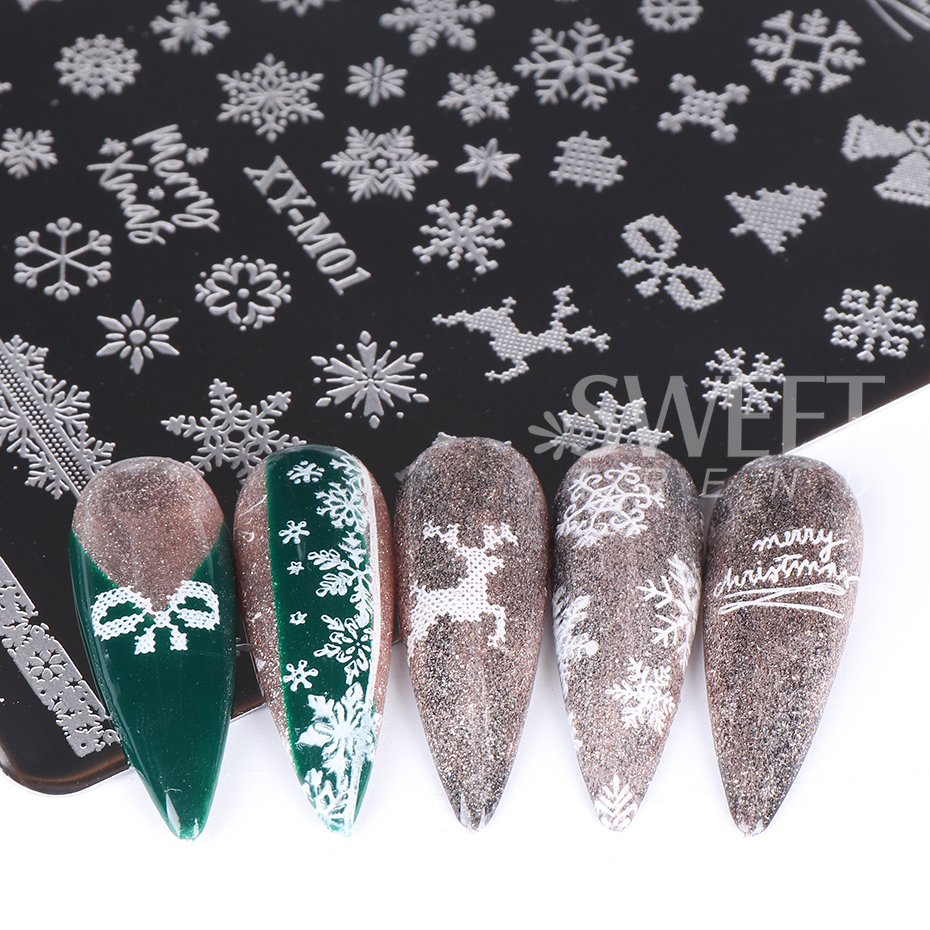Description Picture 6 of item1 PC Nail Stamping Plates Christmas French Xmas Steel Printing Stencil Snowflakes Nail Stamp Templates Nail Art Manicure Tools