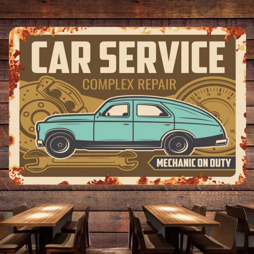 MECHANIC ON DUTY Vintage AUTO REPARATUR SERVICE Poster Wandteppich Wandkunst Flagge Wandmalerei GARAGE Tankstelle Wanddekoration Banner – Detail 1