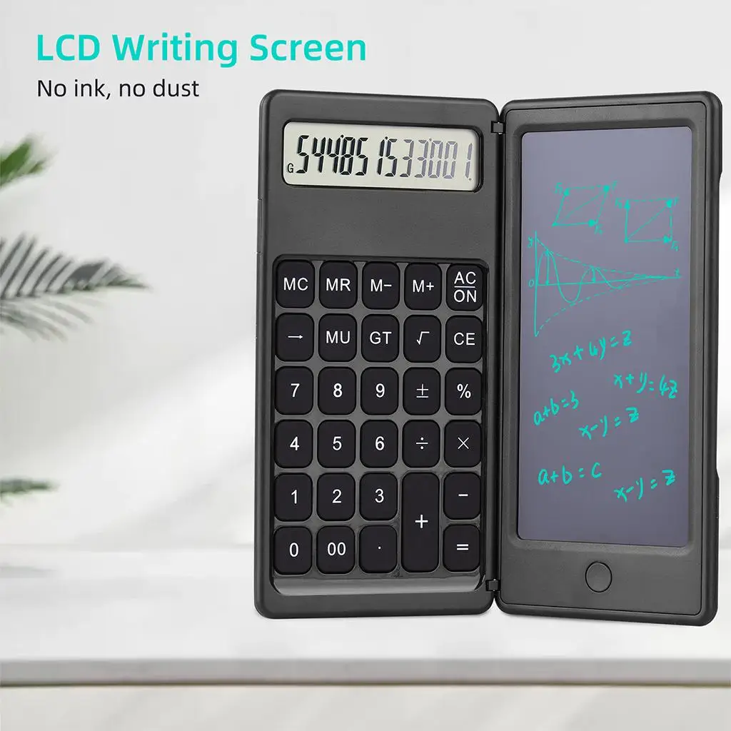 Foldable Calculator, 12 digits with 6`` Notepad for Daily and Basic -Size Basic Calculator
