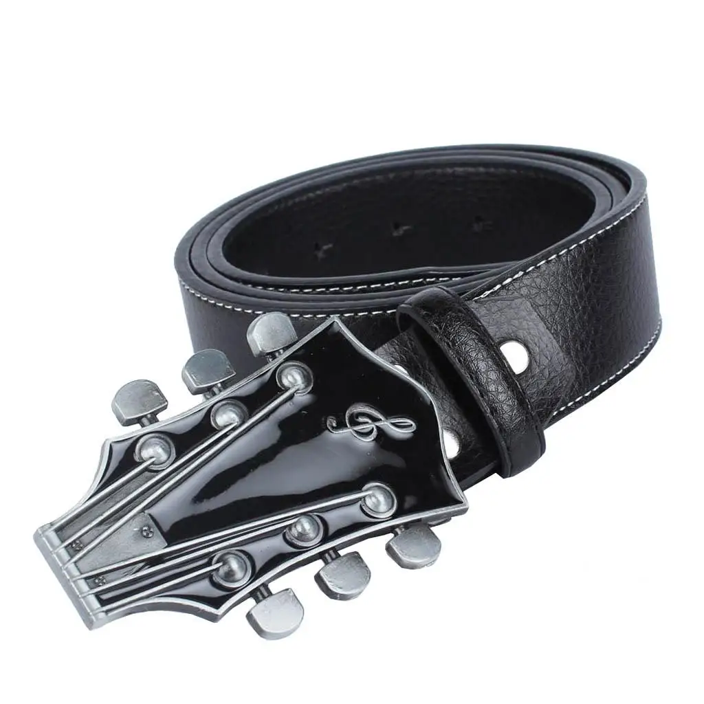 Western Cowboy Country Style Guitar Buckle Vintage Leather Belt Waistband Casual Belt Waist Strap for Women Men