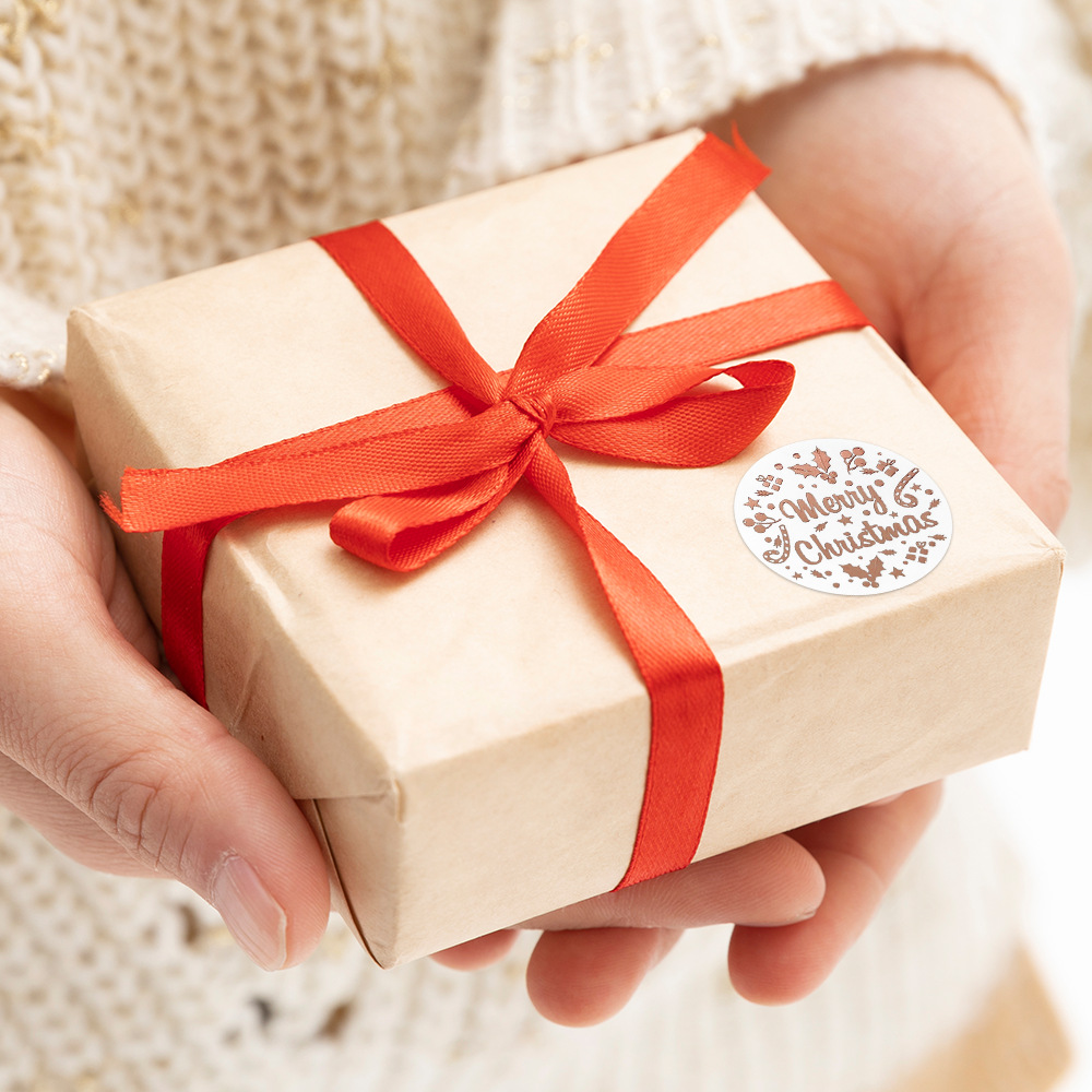 100–500 Stück 2,5 cm Frohe Weihnachten, Roségold, rund, Laser-Geschenksiegel, Siegelaufkleber mit wasserfestem Hochzeits- und Urlaubsetikett – Detail 4