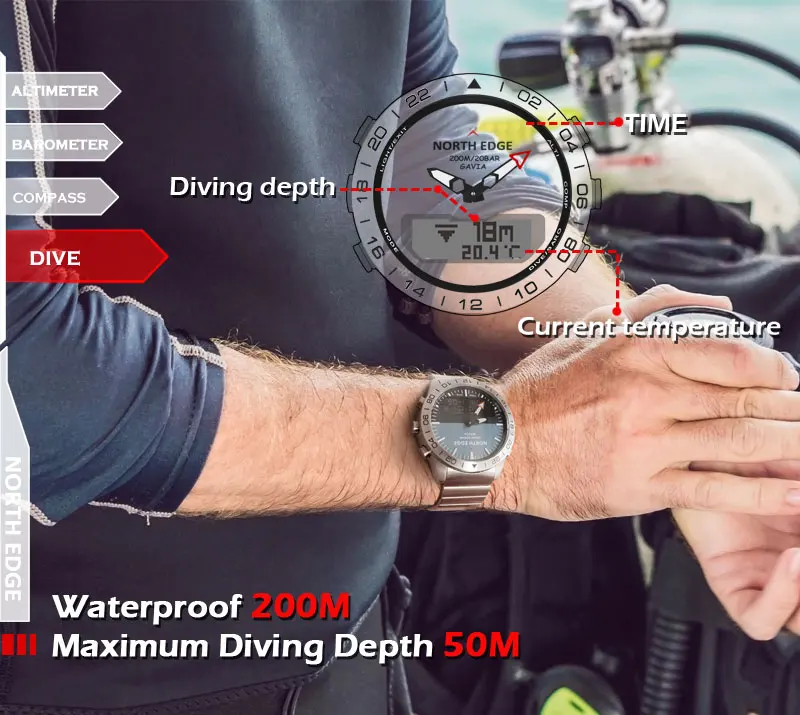 Top Brand Sport Diving Compass Watch Military Men Watches Waterproof 200M Professional Dive Depth Altimeter Clock 20Bar Reloj