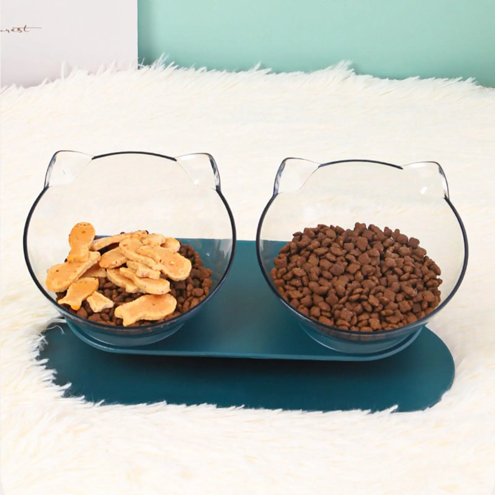 Slanted Cat Bowls Pet Feeder Double Pet Bowls Raised Stand Easily Clean Feeding Station Oblique Rim Premium Material Durable