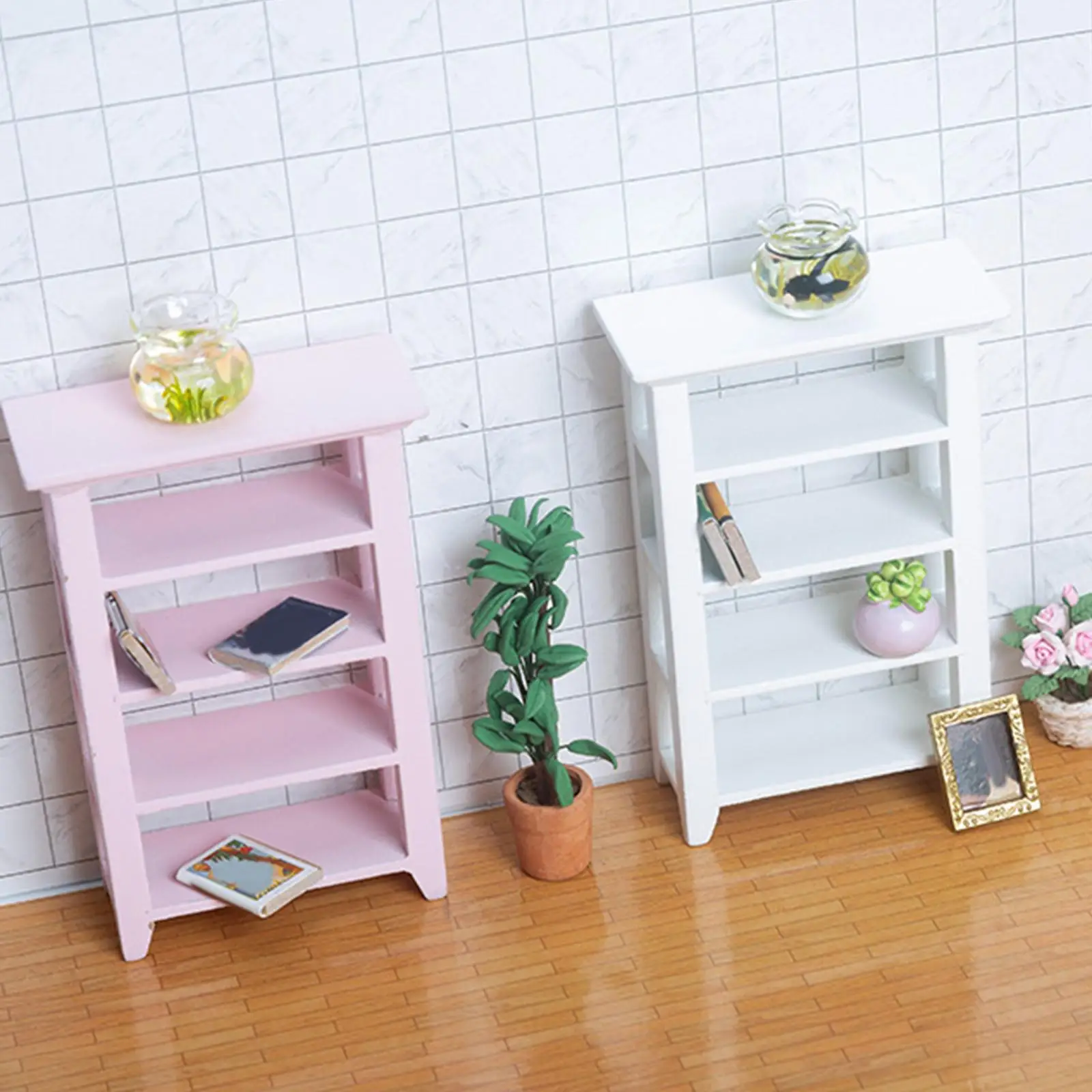 Wooden Dollhouse Miniature Shelf Decor Multi-Layer Storage Rack Girls Gifts Accessories for Dining Bathroom Study Living Room